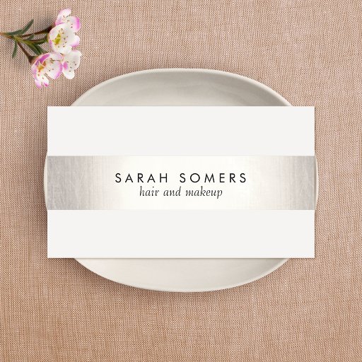Customizable Elegant Chic Silver Chic Striped Makeup and Hair Business Cards