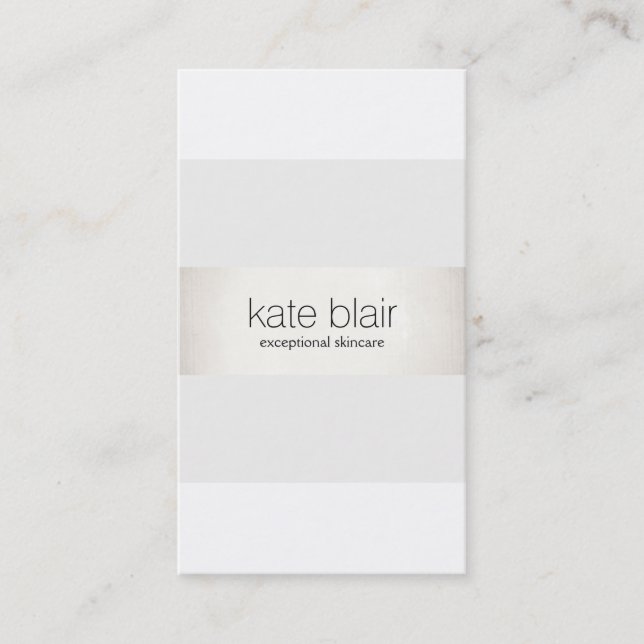 Elegant Stylish White Modern FAUX Silver Striped Business Card (Front)