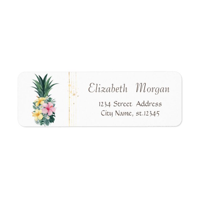 Elegant Stylish,White,Pineapple Flowers Label (Front)