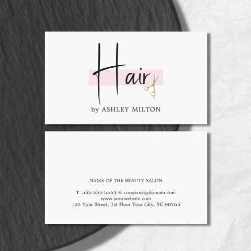 Elegant Stylish White Rose Golden Scissors Hair Business Card