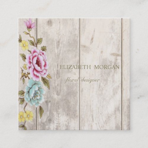 Elegant Stylish Wood textureFloral Square Business Card