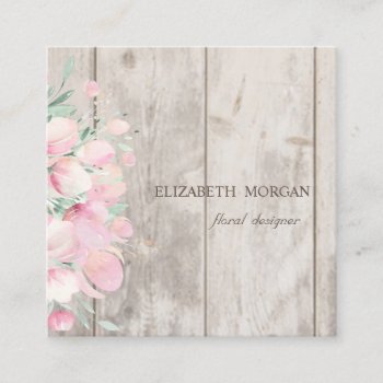 Elegant Stylish Wood Texture Flowers Designer Square Business Card by Biglibigli at Zazzle