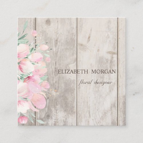 Elegant Stylish Wood TextureFlowersDesigner Square Business Card