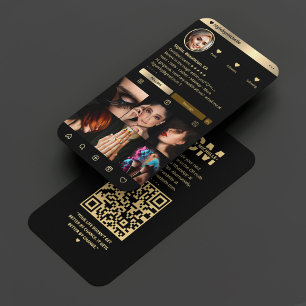 Elegant Stylist Beauty Instagram Black Faux Gold Business Card
