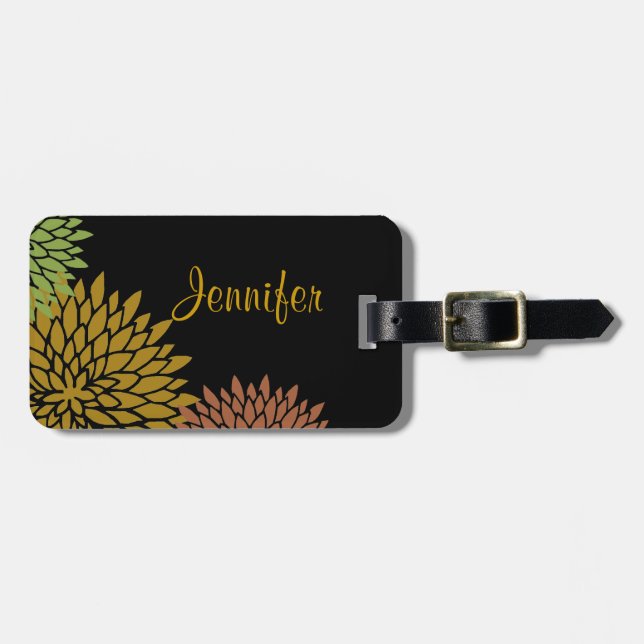 Elegant Stylized Chrysanthemums Custom Luggage Tag (Front Horizontal)
