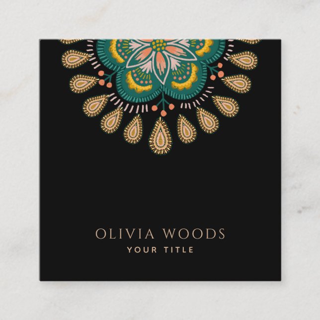 Elegant Stylized Mandala  Square Business Card (Front)