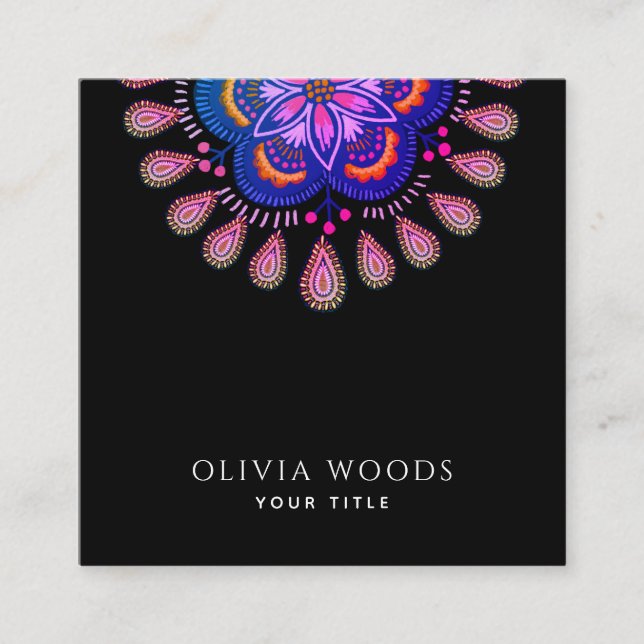 Elegant Stylized Mandala  Square Business Card (Front)