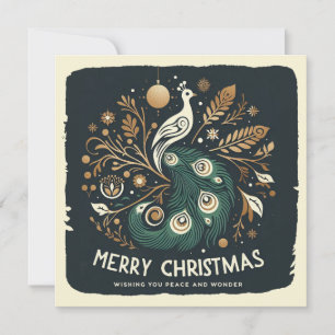 Elegant Stylized Peacock Merry Christmas Holiday Card