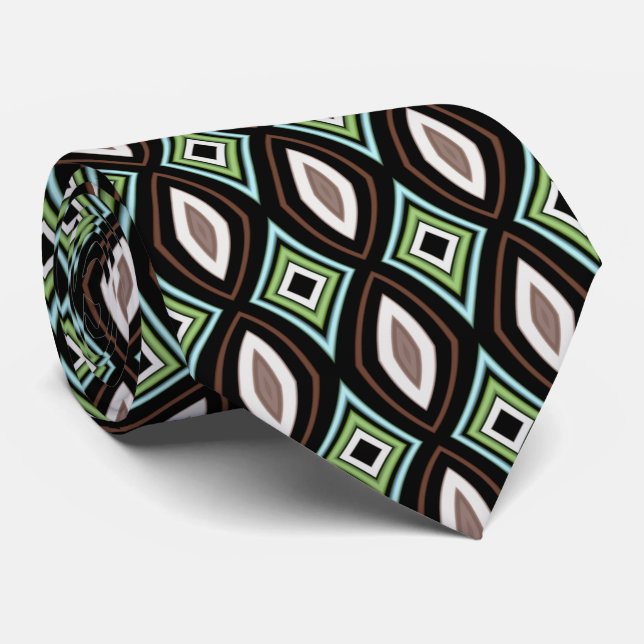 Elegant Subdued Red Green Blue Unique Pattern Neck Tie (Rolled)