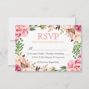 Elegant Subtle Chic Pink Floral Meal Choices RSVP Card