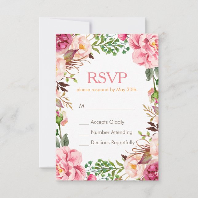 Elegant Subtle Chic Pink Floral RSVP Respond Card (Front)