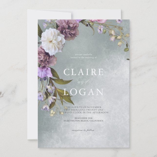 Elegant Subtle Green Floral Wedding Invitation (Front)