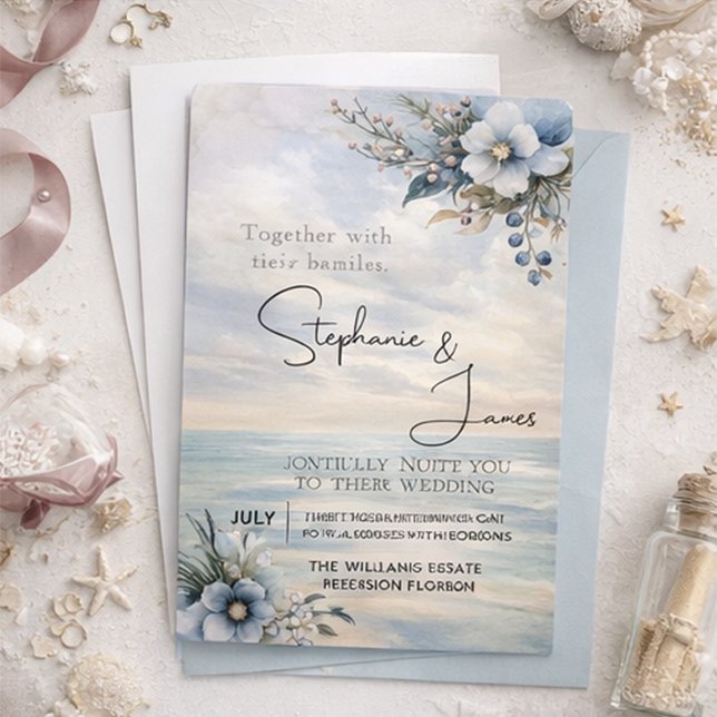 Elegant Subtle Sunset and Floral Wedding Invitation (Creator Uploaded)