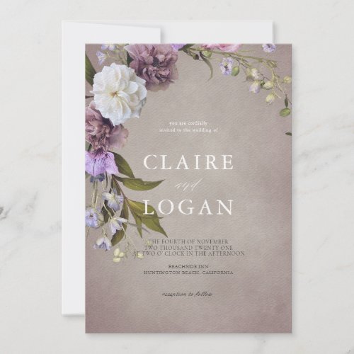 Elegant Subtle Warm Gray Floral Wedding Invitation