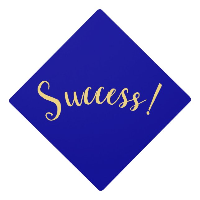 Elegant Success! Script Rich Navy Blue Background Graduation Cap Topper (Front)