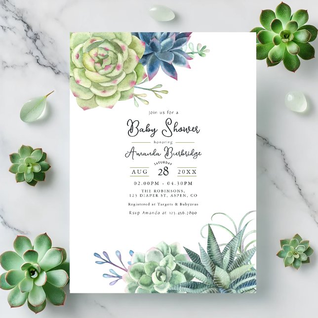 Elegant Succulent Baby Shower Invitation (Succulent Baby Shower Invitation)