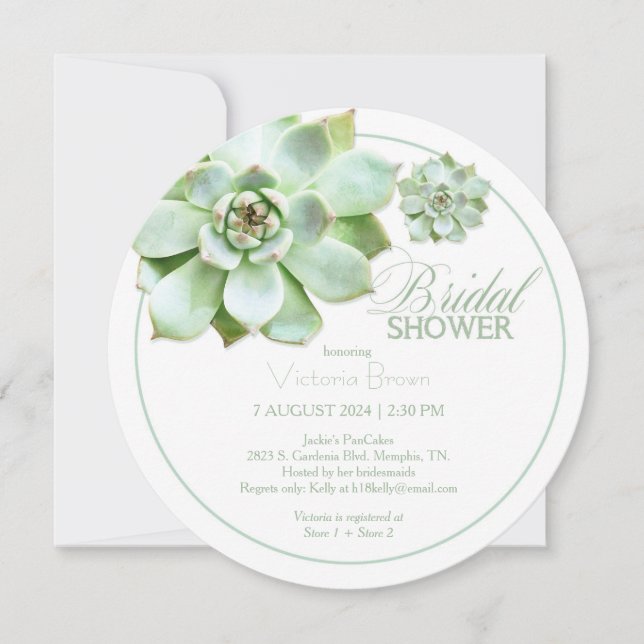 Elegant Succulent Botanical Bridal Shower Invitation (Front)