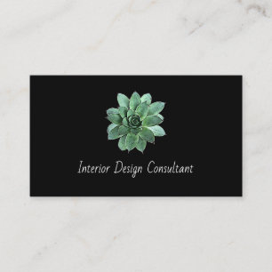 Elegant Succulent Botanical QR code Black Business Card