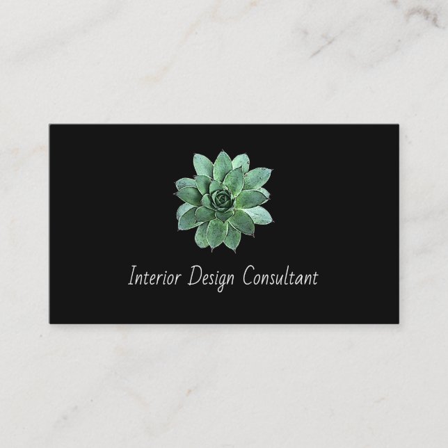 Elegant Succulent Botanical QR code Black  Business Card (Front)