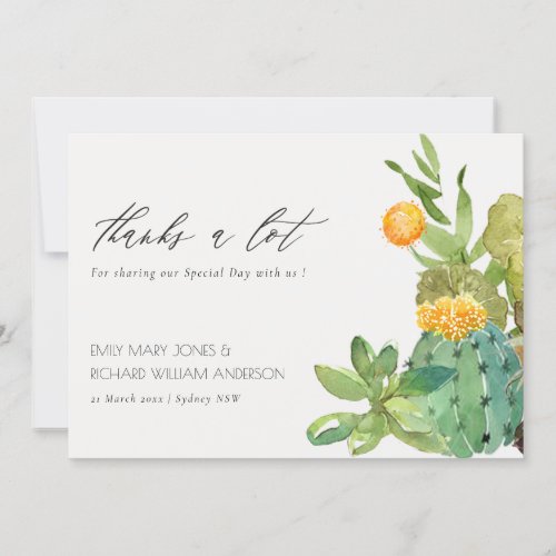 Elegant Succulent Cacti Yellow Fauna Wedding Thank Thank You Card