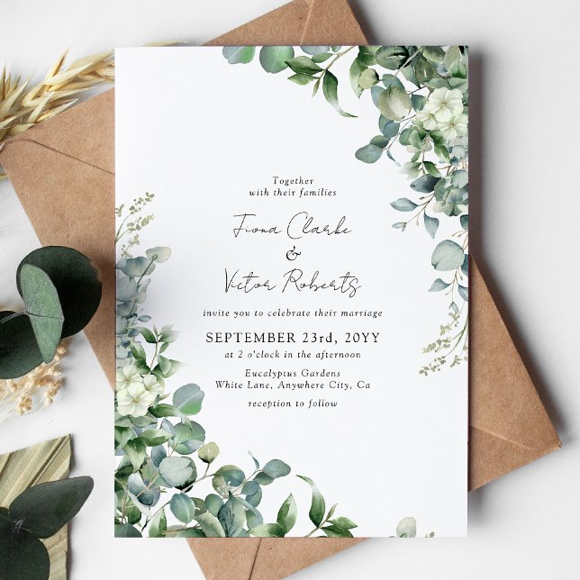 Elegant Succulent Eucalyptus Greenery Wedding Invi Invitation (Creator Uploaded)