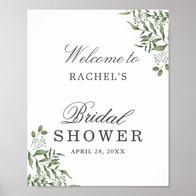Elegant Succulent Eucalyptus Leaves bridal shower Poster (Front)