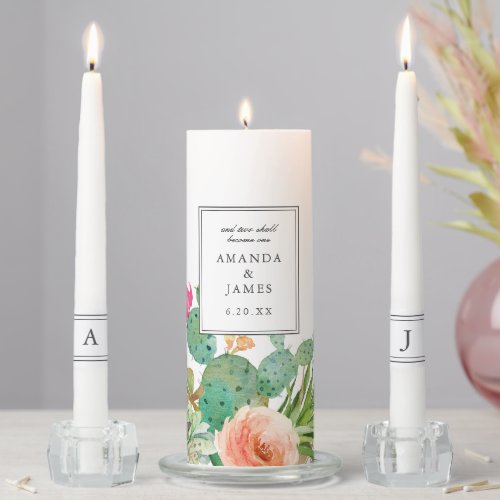 Elegant Succulent Floral Watercolor Wedding Unity Candle Set