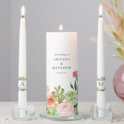 Elegant Succulent Floral Watercolor Wedding Unity  Unity Candle Set