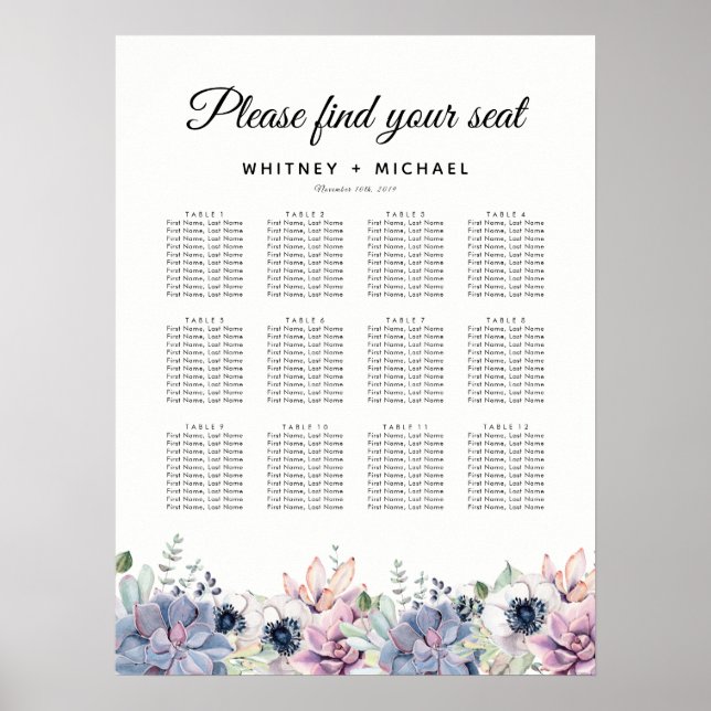 Elegant Succulent Floral Wedding Seating Chart (Front)