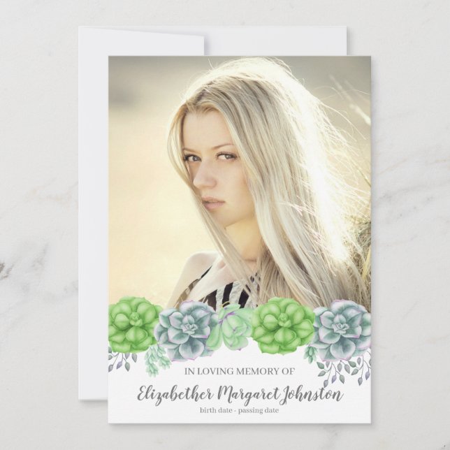 Elegant Succulent Garden In Loving Memory Funeral Thank You Card (Front)