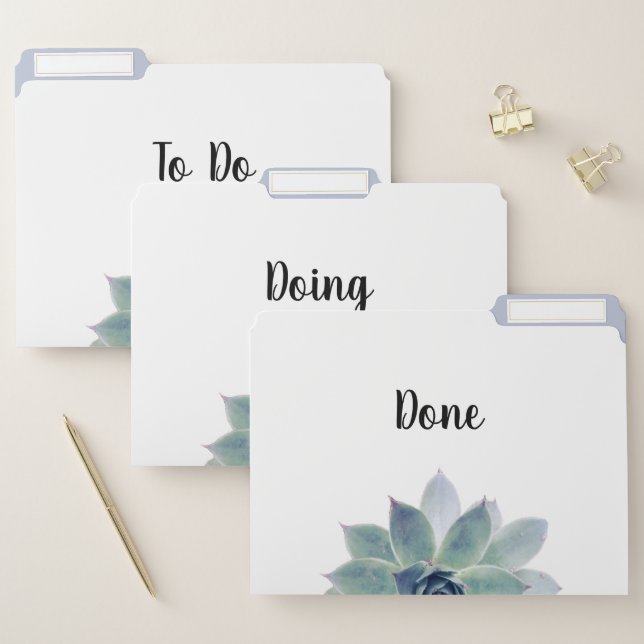 Elegant Succulent Greenery To Do Typography File Folder (Set)