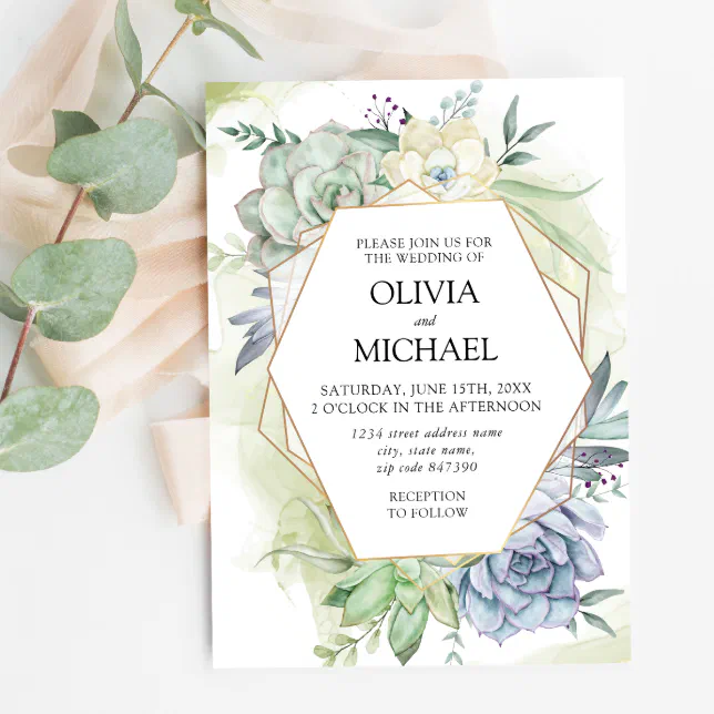 Elegant Succulent Greenery Wedding Invitation | Zazzle