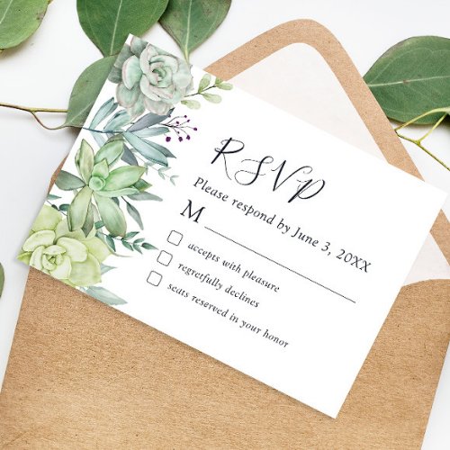 Elegant Succulent Greenery Wedding RSVP Card