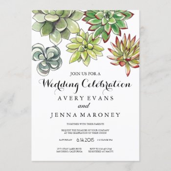 Elegant Succulent Plant Art Wedding Invitation by GreenLeafDesigns at Zazzle