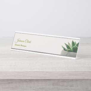 Elegant Succulent Plant Greenery Custom Office Desk Name Plate