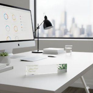 Elegant Succulent Plant Greenery Custom Office  Desk Name Plate