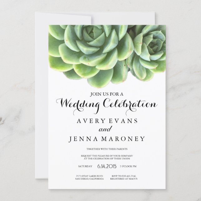 Elegant Succulent Plant Wedding Invitation (Front)