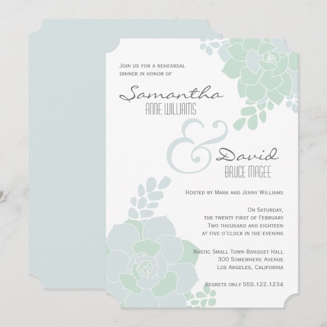 Elegant Succulent Rehearsal Dinner Invitation (Front/Back)