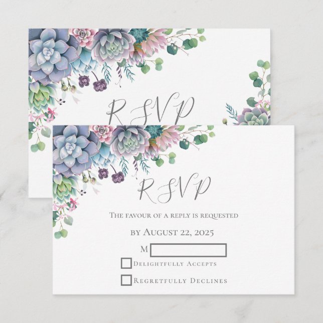 Elegant Succulent Watercolor Greenery Wedding RSVP (Front/Back)