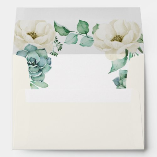 Elegant Succulent Watercolor Ivory Floral Wedding Envelope