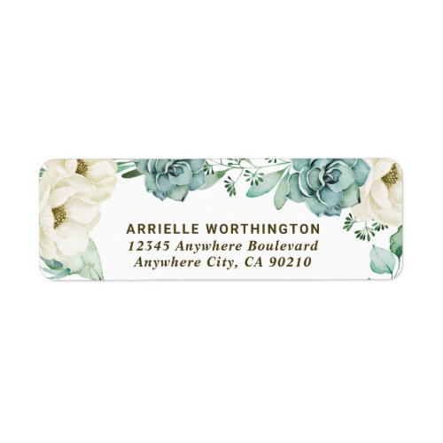 Elegant Succulent Watercolor Ivory Floral Wedding Label