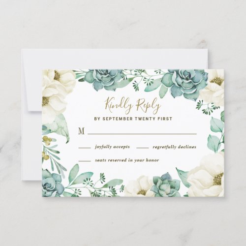 Elegant Succulent Watercolor Wedding RSVP Cards