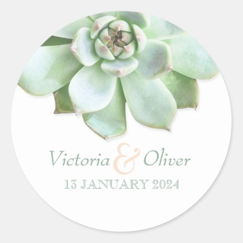 Elegant Succulent Wedding Invitation Classic Round Sticker