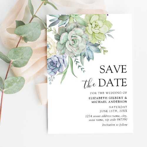 Elegant Succulent Wedding Save the Dates Invitation