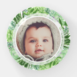 Elegant Succulent Wreath Custom Photo Paperweight