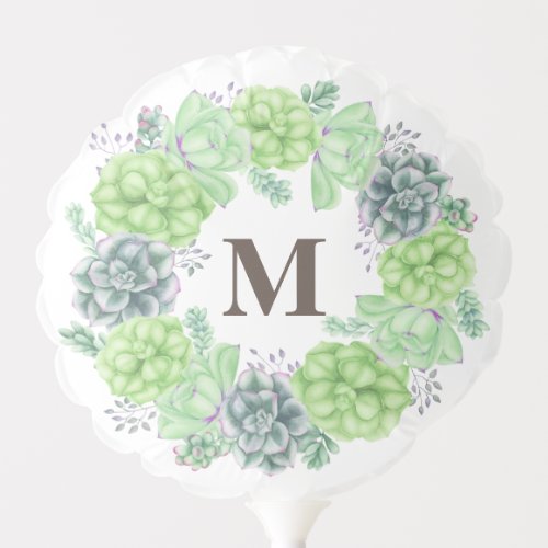 Elegant Succulent Wreath Monogram Balloon
