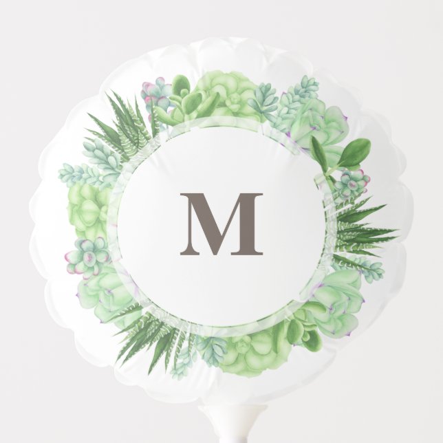 Elegant Succulent Wreath Monogram Balloon (Front)