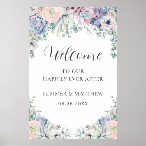 Elegant Succulents Blush Floral Wedding Welcome Poster