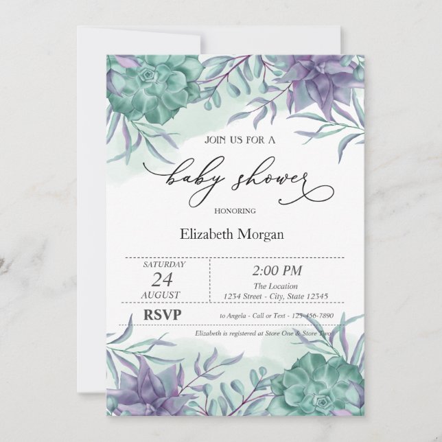 Elegant Succulents Desert Baby Shower Invitation (Front)