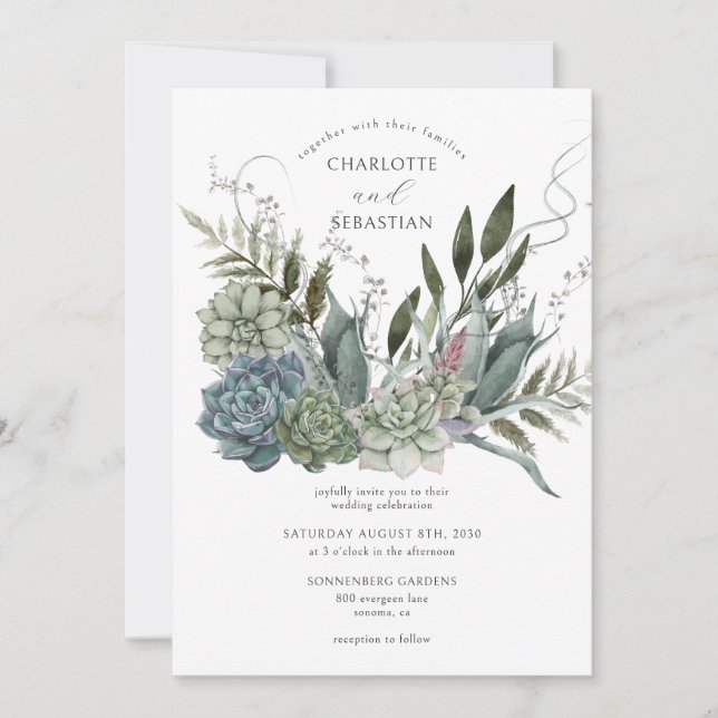 Elegant Succulents Floral Wedding Invitation (Front)